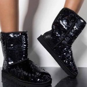 UGG Classic Sequin Black Short Boots Size 9
